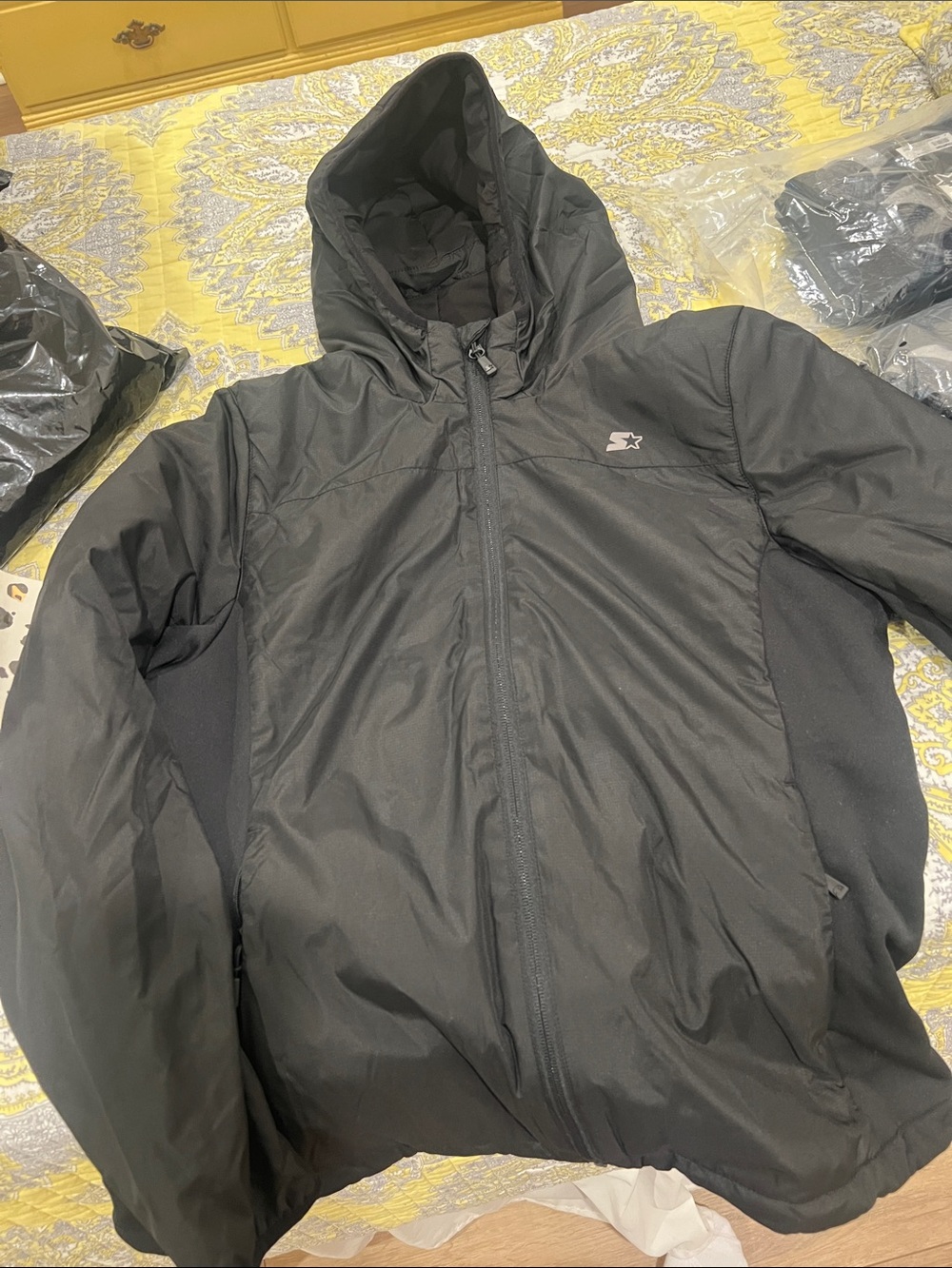STARTER Black Hooded Puffer Jacket with Logo